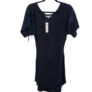 LA Made Silk Navy Blue Short Sleeve Mini Dress